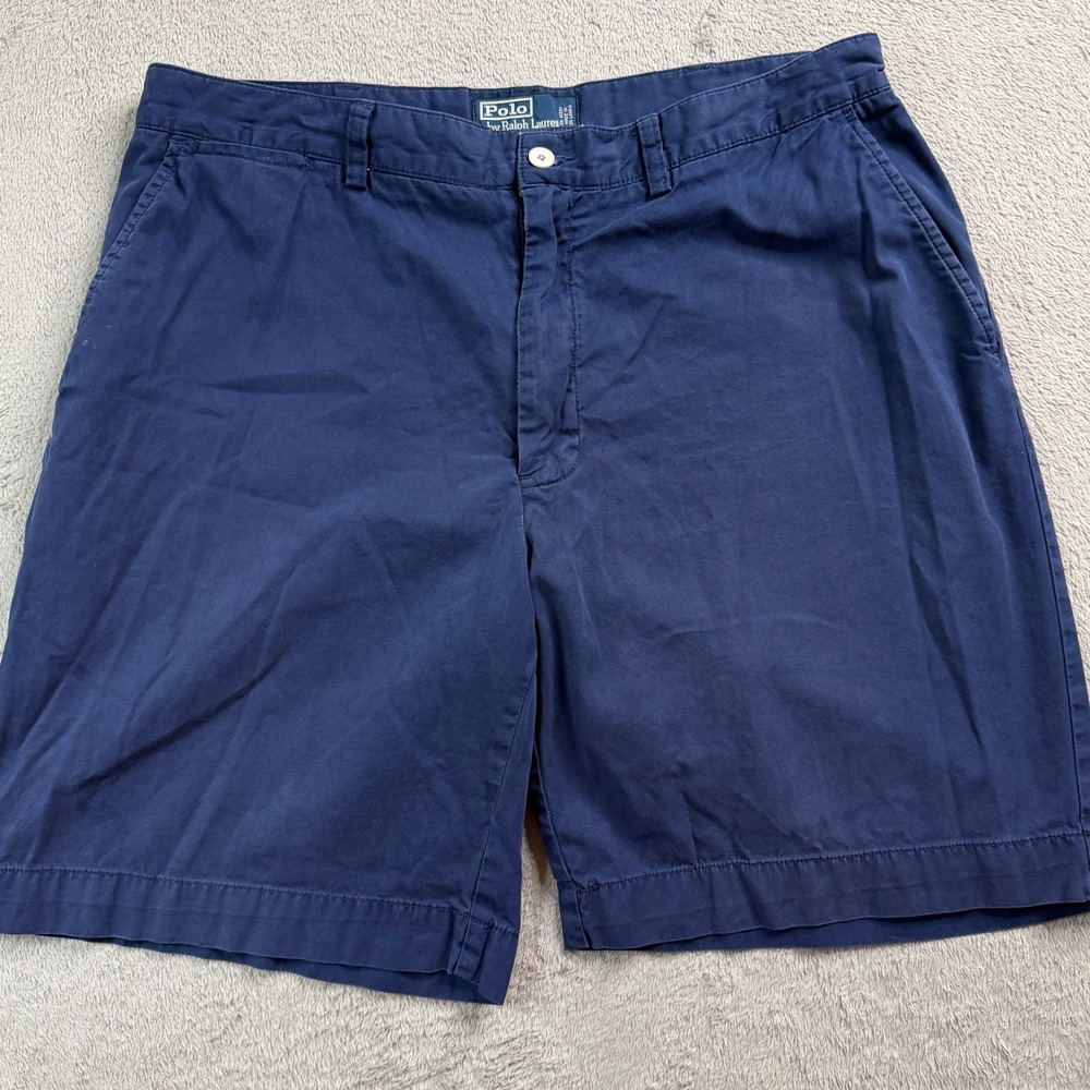 Vintage Polo Ralph Lauren Mens Navy Blue Chino Shorts Size 36 Cotton Flat Front